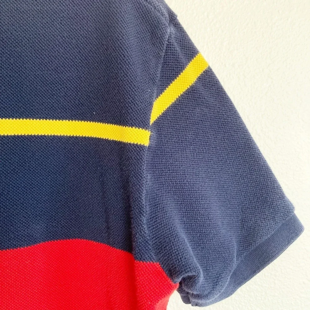 Vintage Polo Ralph Lauren Rugby Polo Shirt Mens L Blue Stripe Cotton Pique